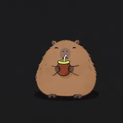 A tiny capybara sipping mate