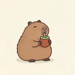 A tiny capybara sipping mate